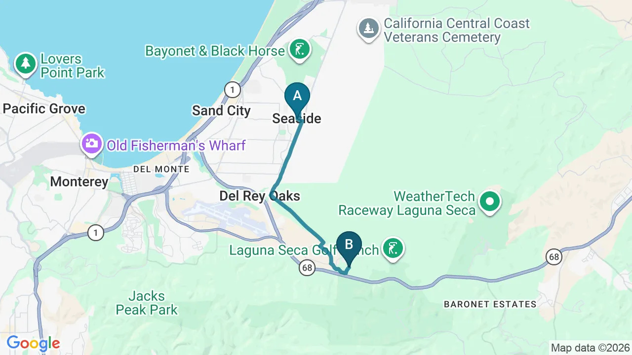 Driving directions map from Seaside, CA to New Beginnings Chiropractic in Monterey